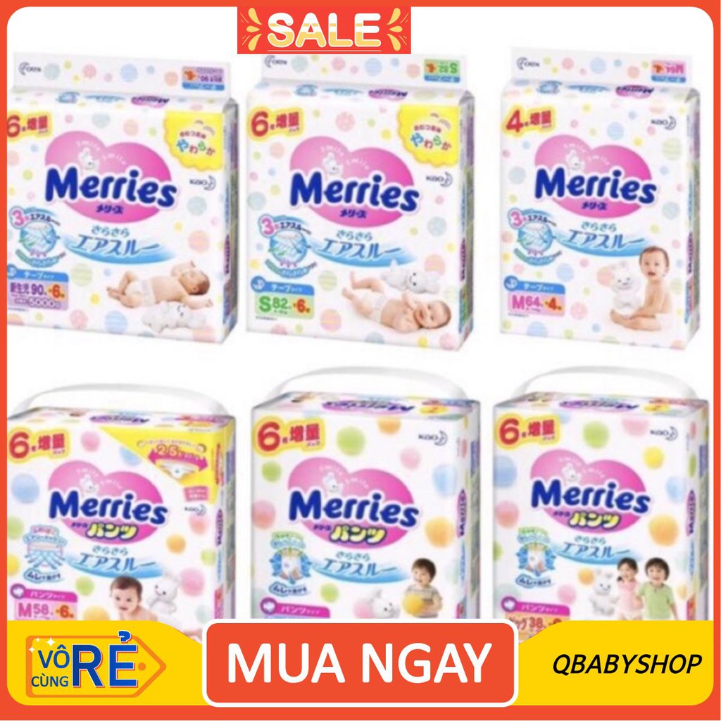 Bỉm Merries - Bỉm MERRIES nội địa nhật thêm miếng NB96/S88/M68 dán/M64 quần/L58 dán/L50 quần/XL42/XXL28