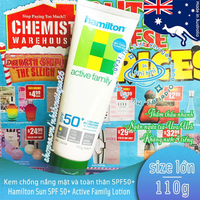 ☀️CÓ SẴN☀️ Kem chống nắng Hamilton Everyday Face Cream SPF50+ ☀️ 75g và 110g ☀️ MẪU MỚI ☀️ Chuẩn Chemist Warehouse