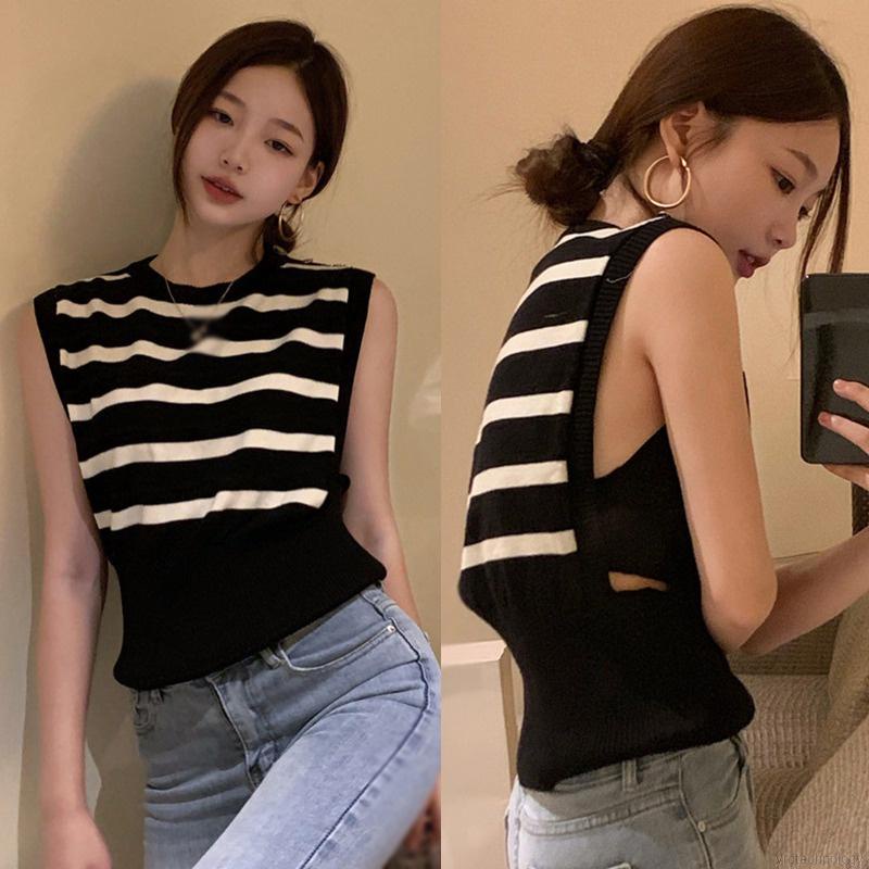 Áo Sát Nách Cổ Tròn Form Rộng Họa Tiết Kẻ Sọc Phong Cách Hàn Quốc | BigBuy360 - bigbuy360.vn