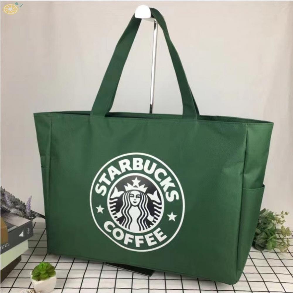 Túi Mua Sắm Bằng Vải Canvas Chống Thấm Nước Sức Chứa Lớn Siêu Bền In Logo Starbucks Thời Trang