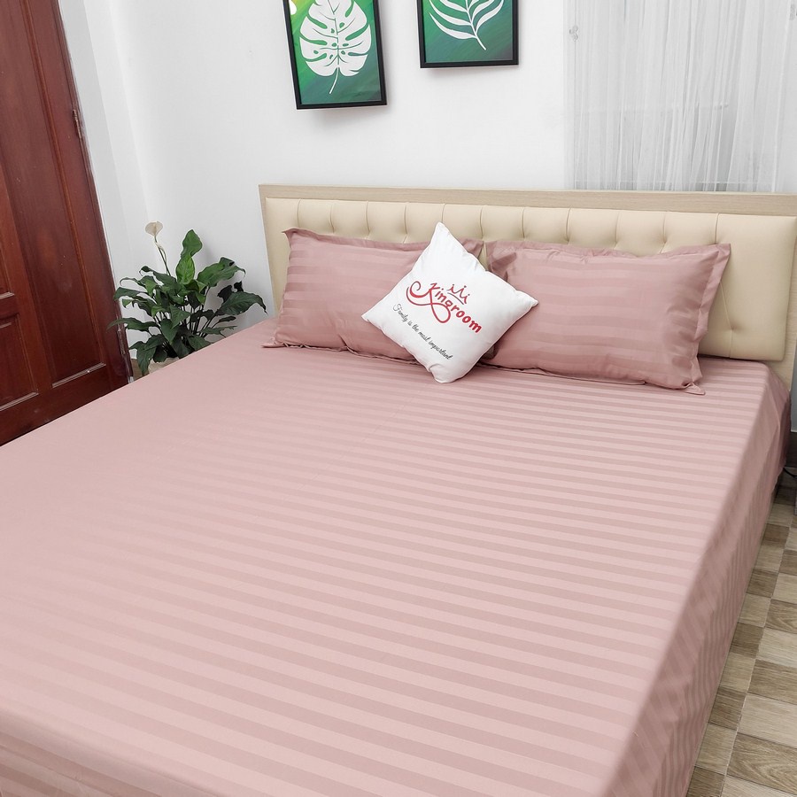 Bộ ga gối 3 món vải cotton lụa sọc trắng trơn 923 Shop Kingroom chuyên ga giường , bọc nệm