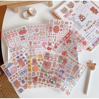 [STICKER] Set 4 tấm Sticker Thỏ Hồng và Gấu Nâu Dễ Thương