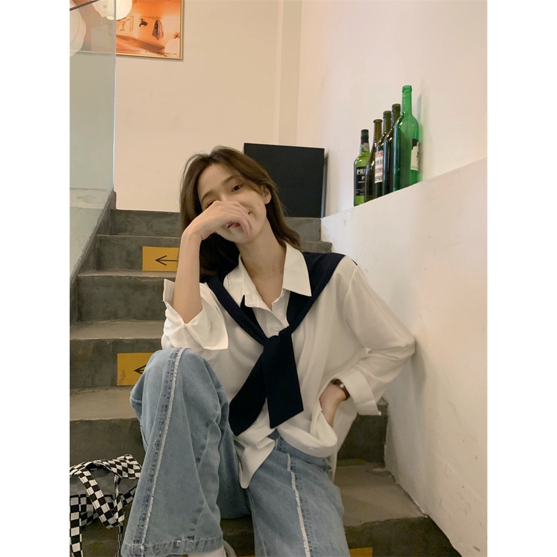 Áo Sơ Mi Tay Dài Phối Khăn Choàng Thời Trang Hàn Quốc Cho Nữ | BigBuy360 - bigbuy360.vn