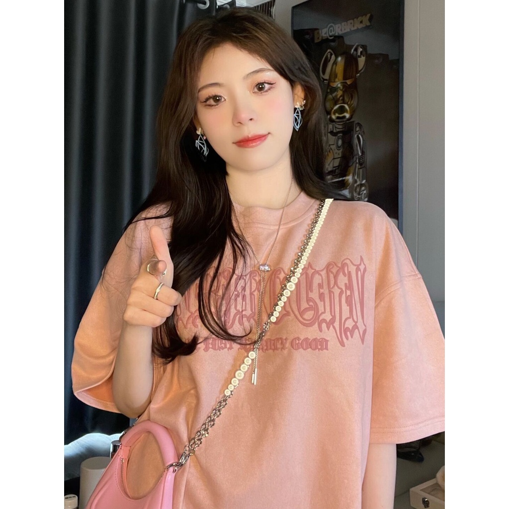 Áo Thun Tay Ngắn Cổ Tròn Form Rộng In Chữ Phong Cách retro Dễ Phối Đồ Cho Nữ