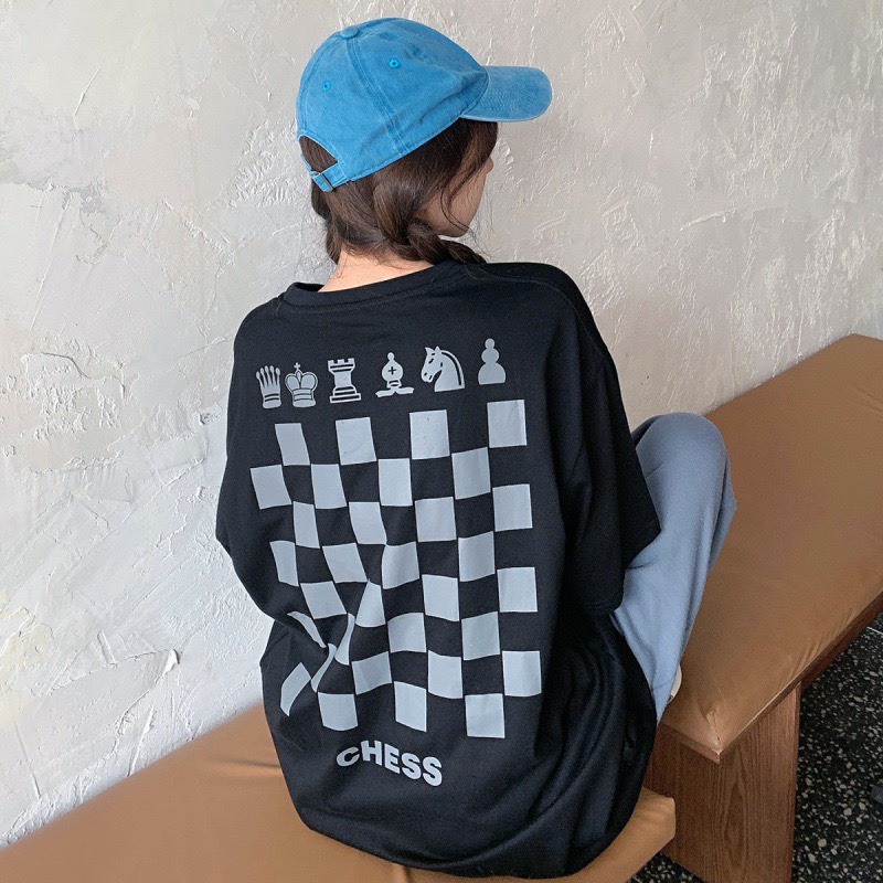Áo thun in hình bàn cờ Nhật Minh tay lỡ form rộng, vintage cá tính Ulzzang, chất cotton co dãn 4 chiều, mát mịn 2022