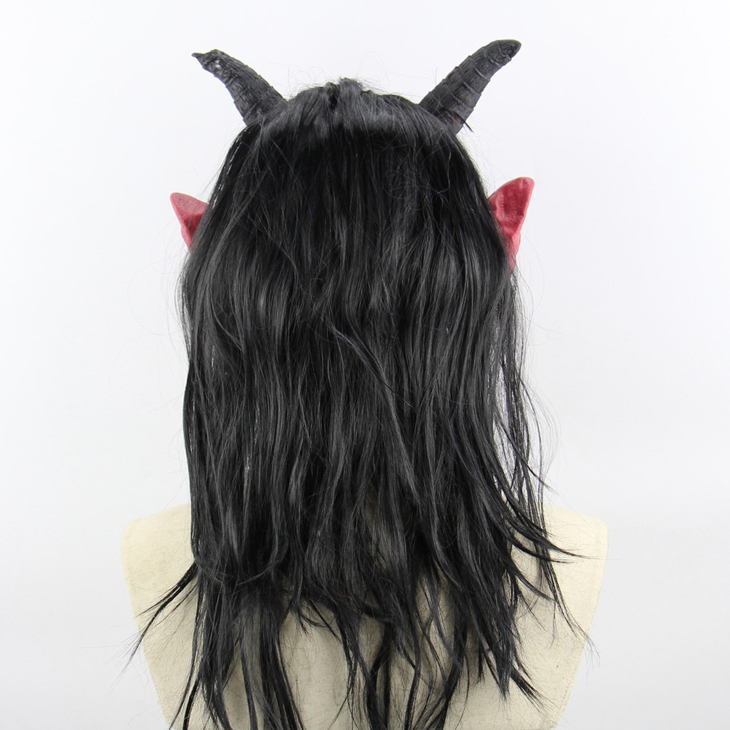 Mặt nạ đỏ 2 sừng kèm bộ tóc đen dài