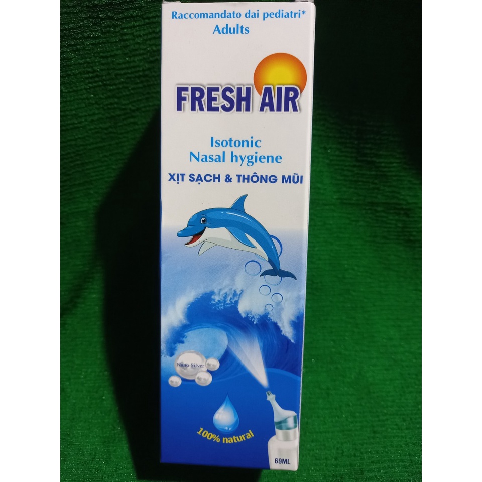 Xịt mũi cá heo xanh FRESH AIR xịt sạch &amp; thông mũi ( chai 69ml)