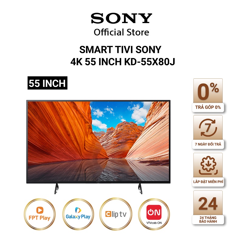 [Mã ELMALL7 giảm 7% đơn 5TR] Android Tivi Sony 4K 55 inch KD-55X80J - Miễn phí lắp đặt