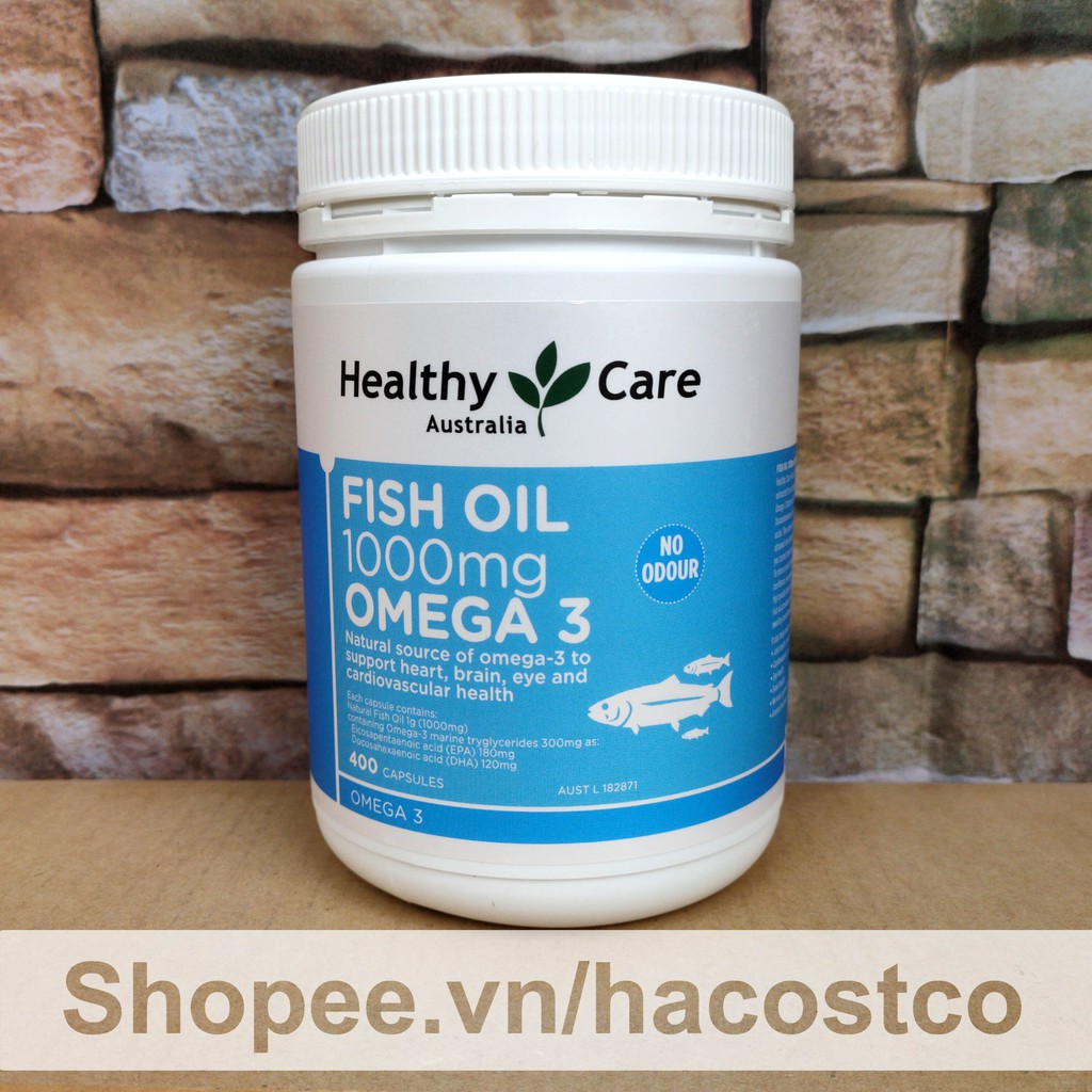 Viên uống Healthy Care Fish Oil 1000mg Omega 3 400 viên của Úc - Dầu Cá Bổ sung omega tốt cho mắt và não