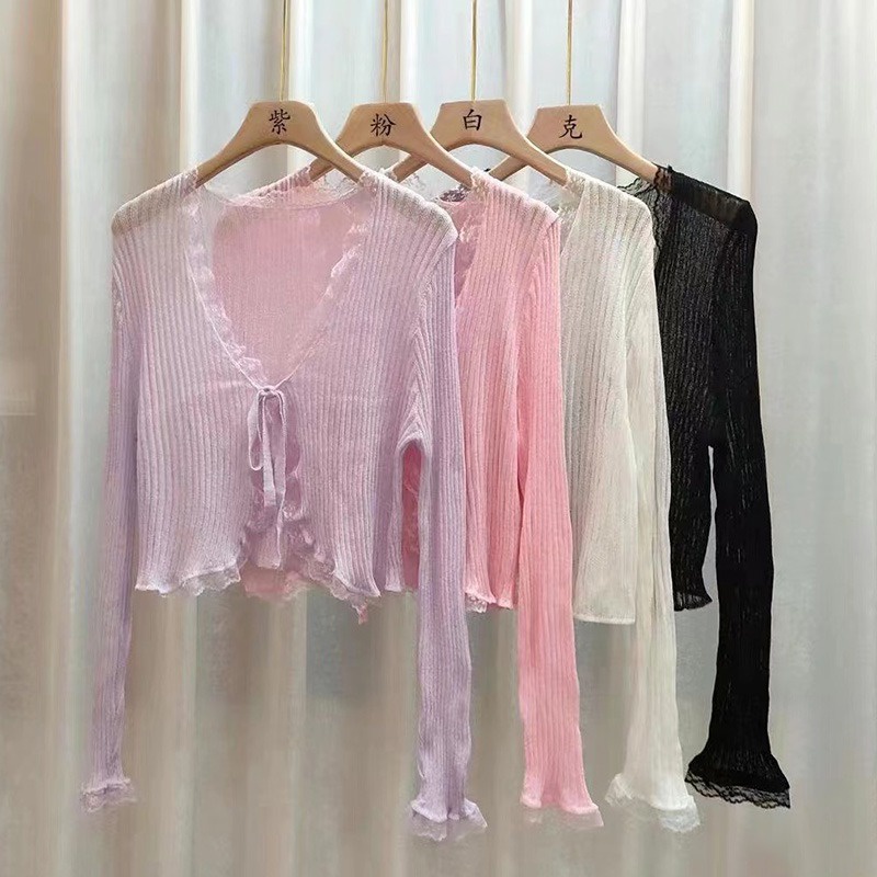 Áo Croptop Tay Dài Thiết Kế Cột Dây Phong Cách Hàn Quốc Cho Nữ