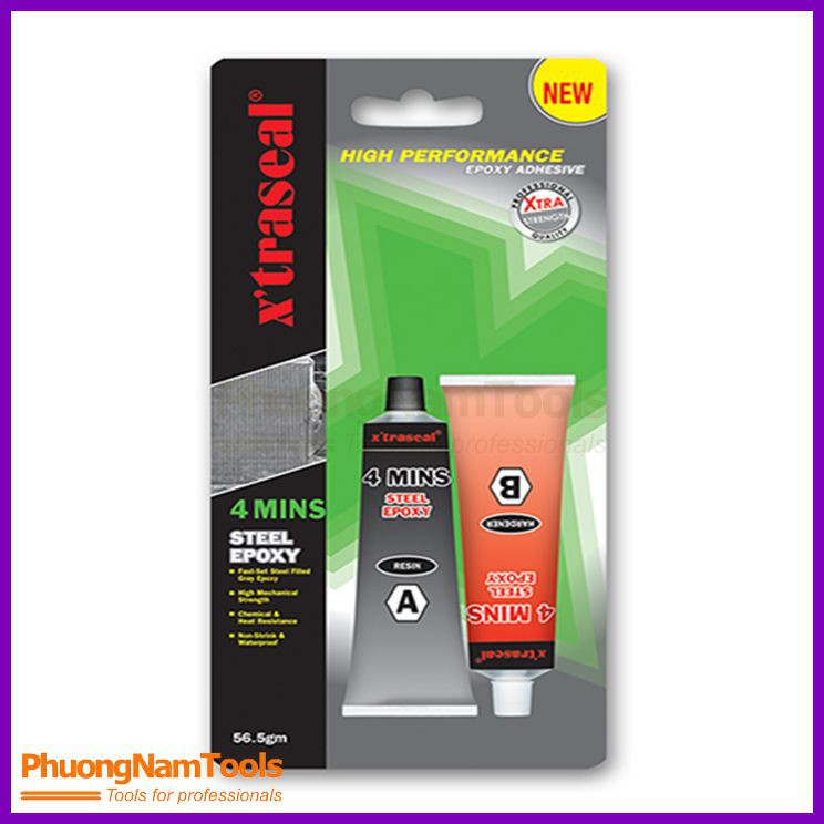 Keo dán sắt đa năng X'traseal Epoxy 4 Phút (Keo AB, màu xám)