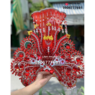 Bộ áo mão bà Chúa Xứ tượng ngồi cao 1m vòng mão 60cm (vàng, đỏ)