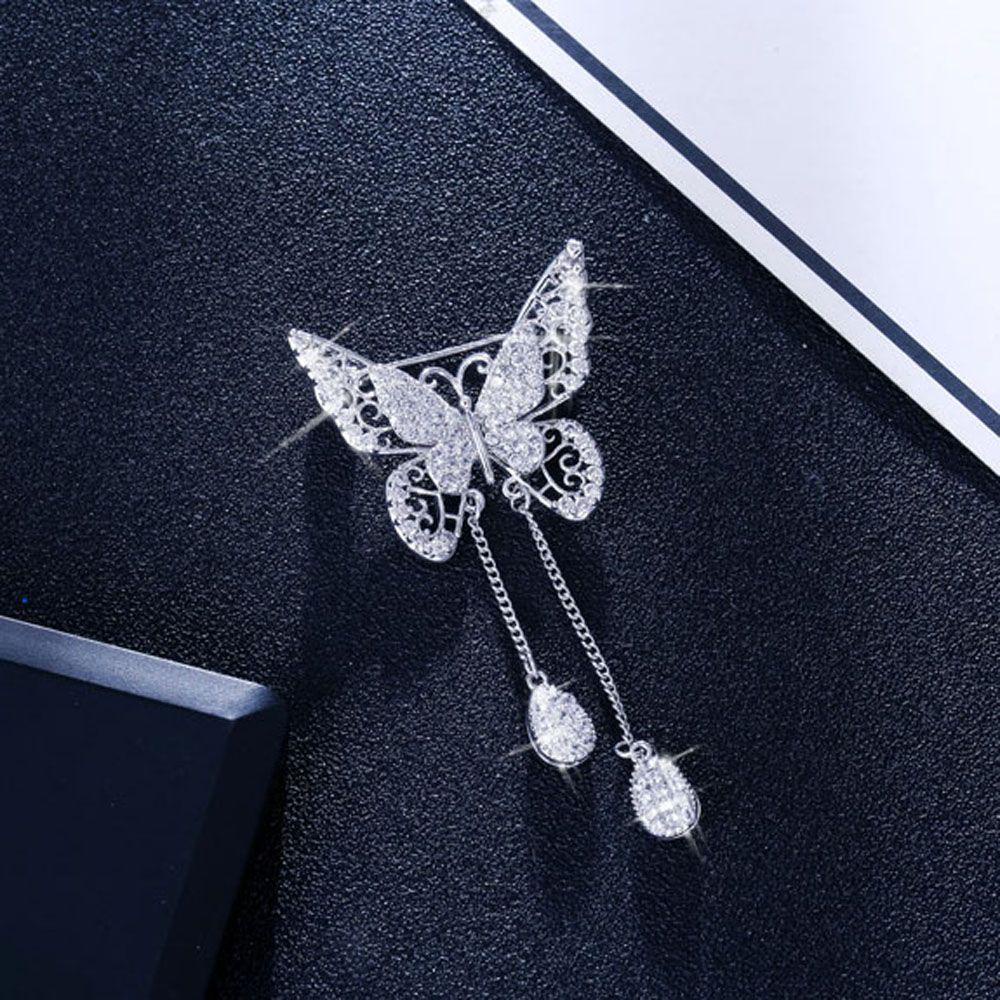 SOMEDAYZL Ghim Cài Áo Hình Bướm Bằng Hợp Kim Tráng Men Đính Đá Phối Tua Rua Thanh Lịch Cho Nữ