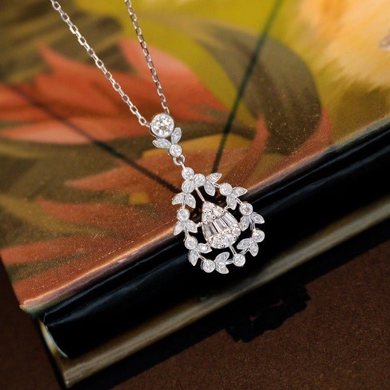 vòng cổ Mặt Hình Giọt Nước Pt950 Platinum Diamond Necklace For Women Qua-1