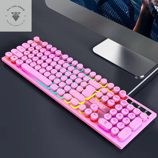 Bàn phím Giả Cơ T80 Phím tròn Usb Led Bàn phím nút tròn 104 Phím Phong Cách Retro Bàn phím hồng