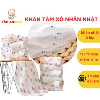 Khăn tắm xô nhăn 6 lớp Sợi Tre Muslin, Khăn Đa Năng Làm Chăn, Ủ Kén Cao Cấp Hàng Xuất Khẩu