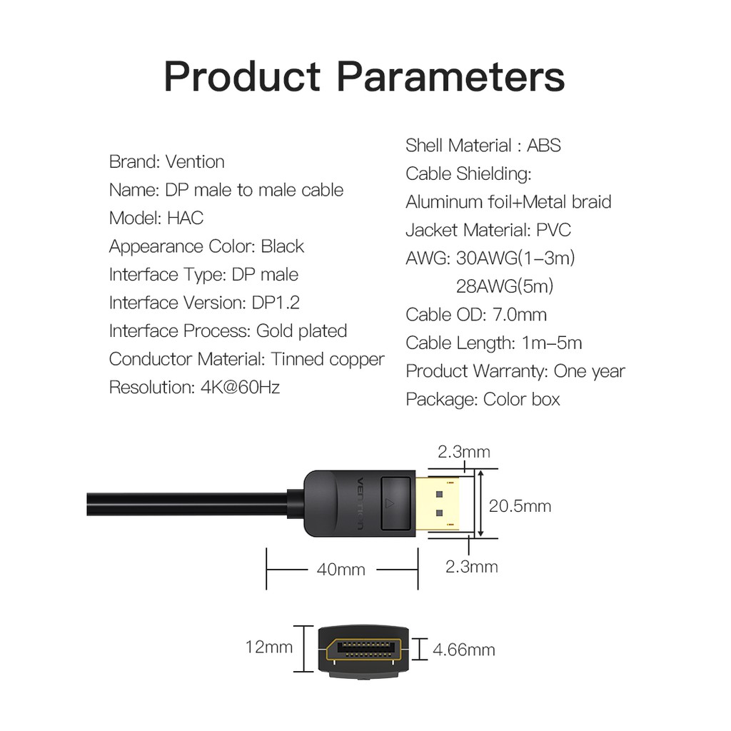 VENTION Dây Cáp Cổng Hiển Thị Thông Minh 4k 60hz dp 1.2 Cho Màn Hình Máy Chiếu tv Máy Tính
