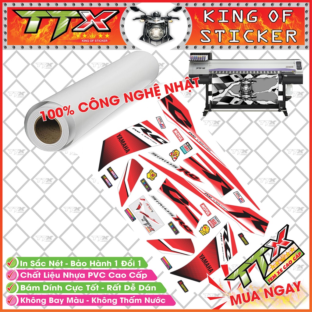 Tem xe sirius rc , Team phụ kiện sirius màu đỏ trắng chữ đen tuyệt đẹp , Shop TTX Tem rời sirius mã (S0015/A13)