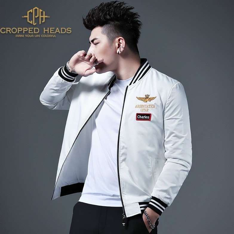 Áo khoác dù nam julido store, áo khoác nam hai lớp màu trắng thêu hình đại bàng logo đẹp cao cấp kdn004