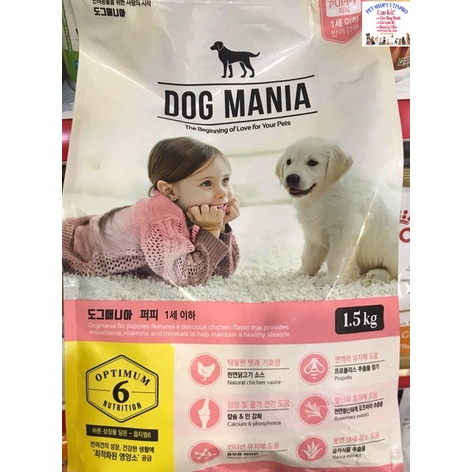 Thức ăn hạt cho Chó DOG MANIA PUPPY Gói 1.5kg Bổ sung dinh dưỡng hoàn chỉnh cho Chó con Xuất xứ từ Hàn quốc