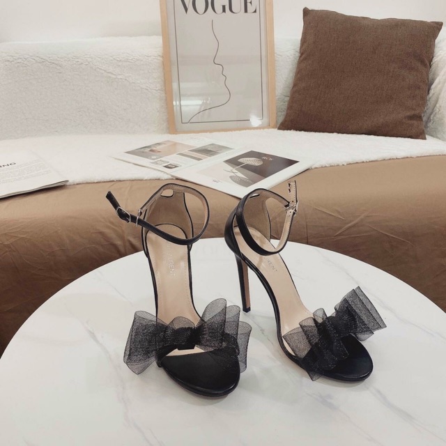 (SẴN) GIÀY SANDAL NƠ LƯỚI GÓT NHỌN 9 PHÂN THA HỒ PHỐI ĐỒ