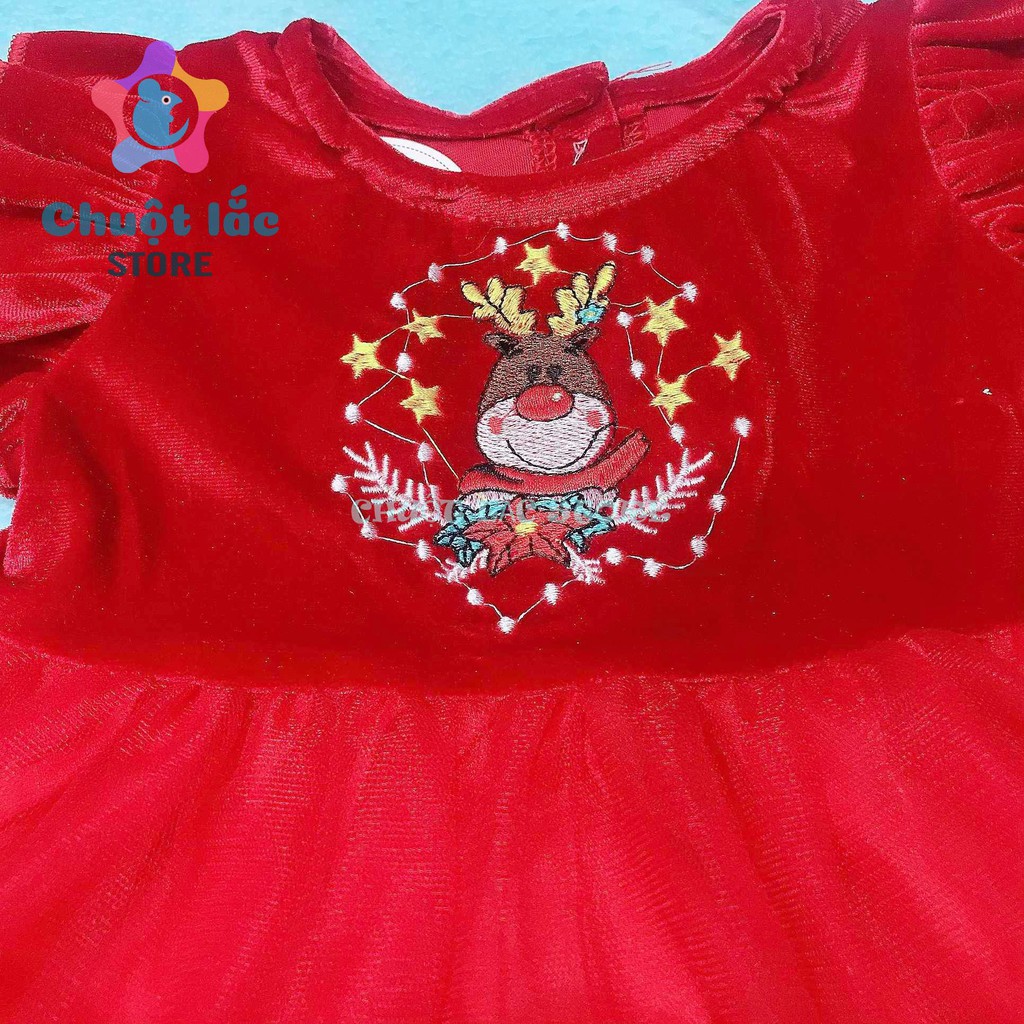 Váy Bé Gái Chuột Lắc Store Diện Noel Tết Chất Nhung Mềm Tặng Kèm Cài Đầu Bờm Tuần Lộc 5Kg Đến 18Kg