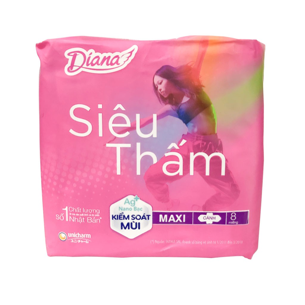 Băng Vệ Sinh Diana Siêu Thấm Maxi Có Cánh Gói 8 Miếng