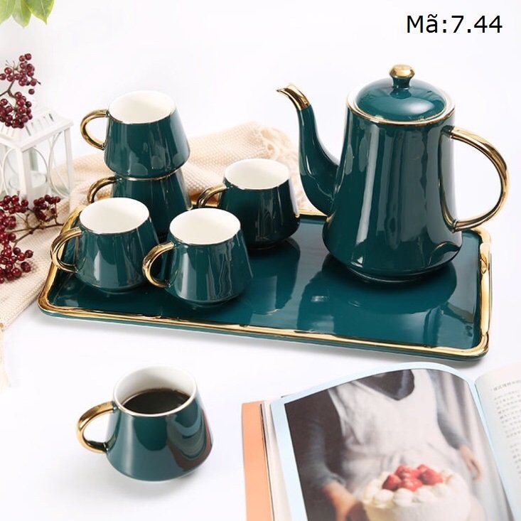 [FREESHIP] Bộ ấm trà phong cách hiện đại màu xanh cổ vịt, set bàn trà đẹp cho phòng khách 7.44