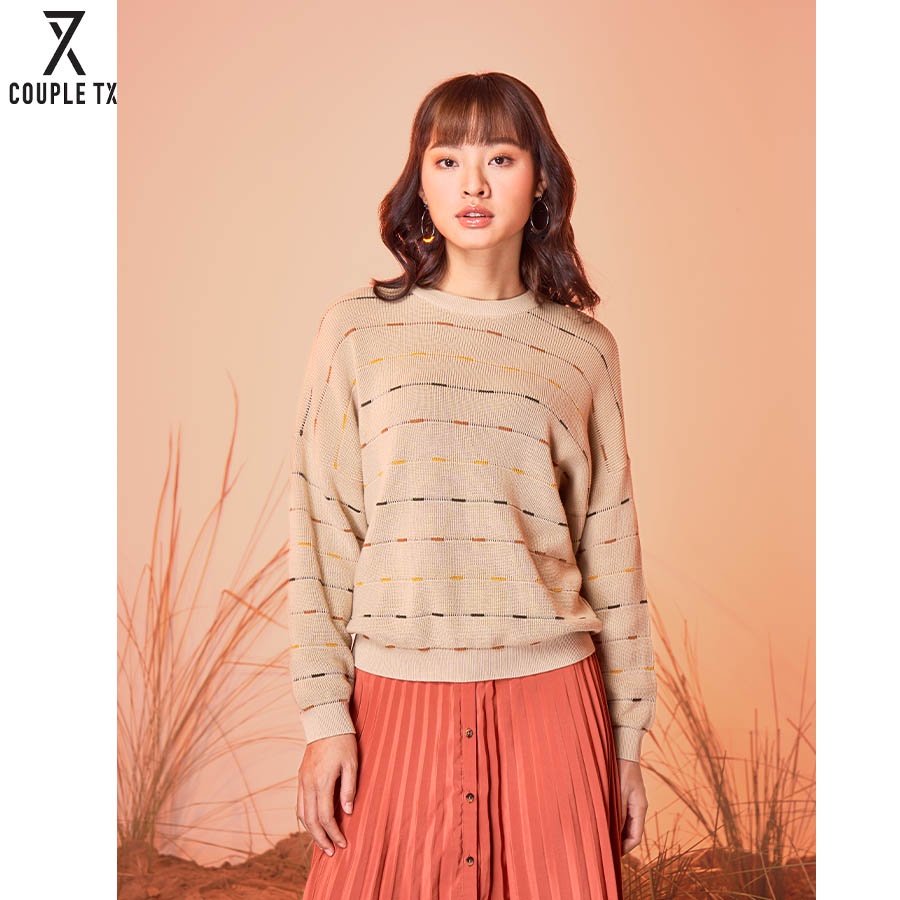 Áo len nữ Couple TX cổ tròn kẻ sọc ngang chất cotton giữ ấm tốt cho mùa đông WOS 2002