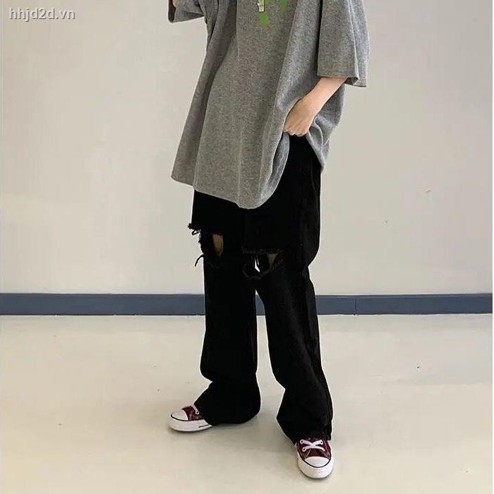 Quần jean lưng cao ống rộng thời trang Harajuku mùa xuân thu 2021 năng động cho nữ