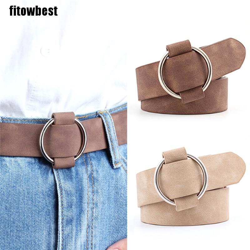 Dây thắt lưng da lộn khóa cài kim loại tròn phong cách vintage thời trang dành cho nữ