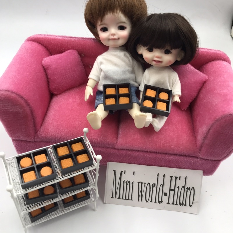 Mô hình bánh trung thu tí hon mini dùng cho trang trí nhà búp bê tỉ lệ 1/8 1/12 kèm khay đựng