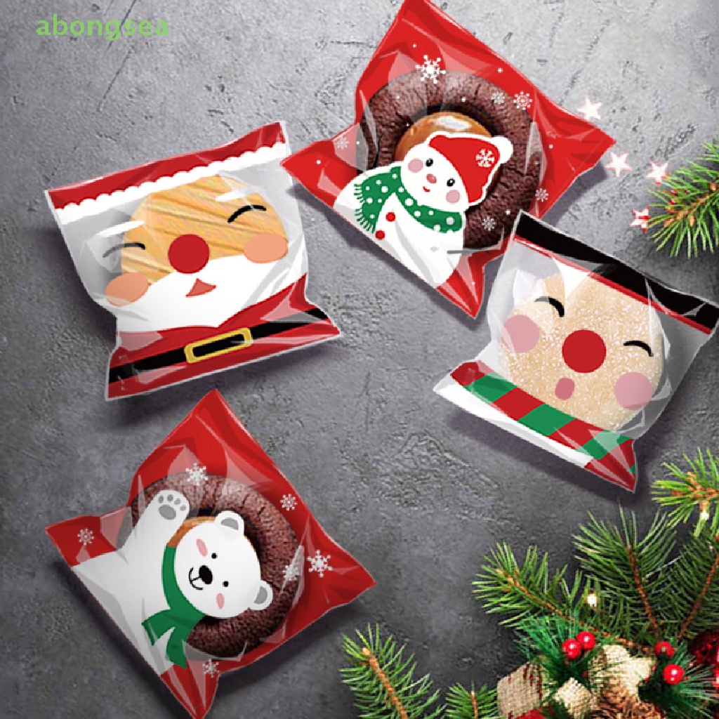 Set 100 Túi Nhựa Đựng Bánh Kẹo Họa Tiết Giáng Sinh