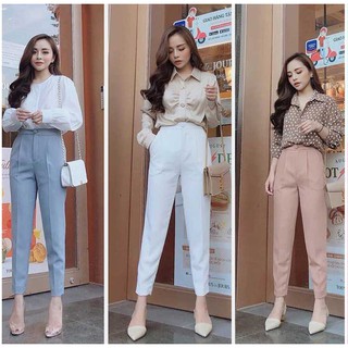 Quần tây nữ lưng cao có khuy [ HOT 2021] - Chất tuyết mưa đủ màu Trắng - Đen - Xám ghi - Nâu - Dáng đứng