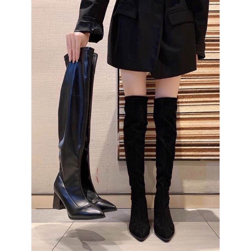 Boot đùi cao gót, bốt đen da lộn ♥︎ (hàng od) | BigBuy360 - bigbuy360.vn