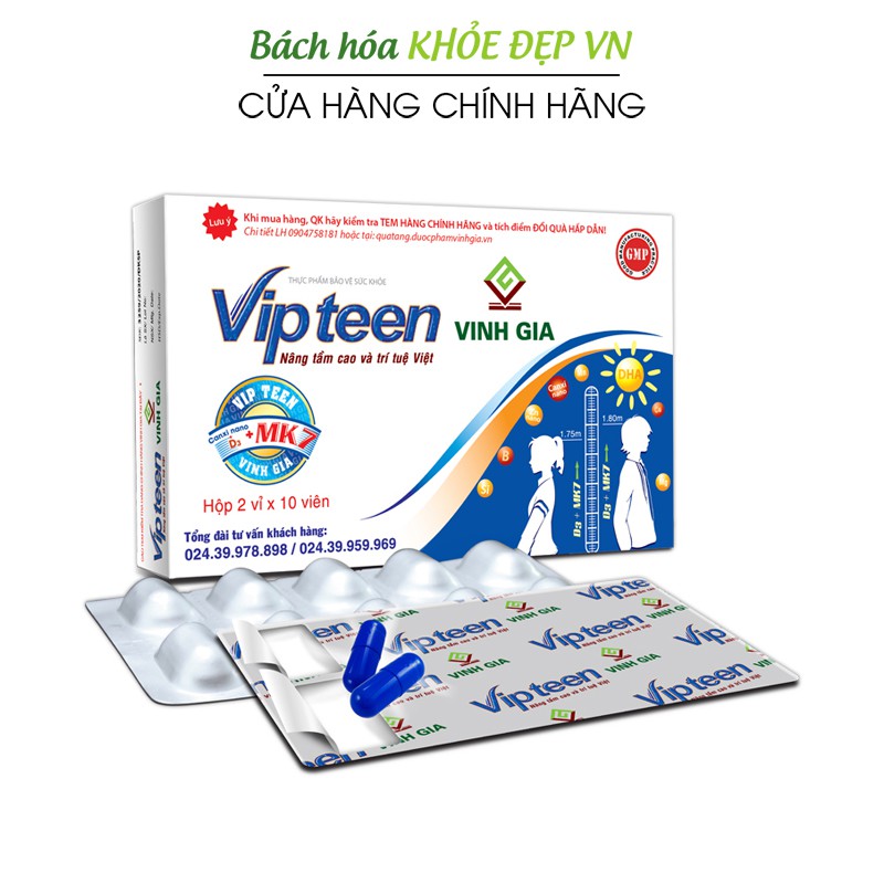 Vipteen Vinh Gia hỗ trợ tăng chiều cao - Hộp 20 viên