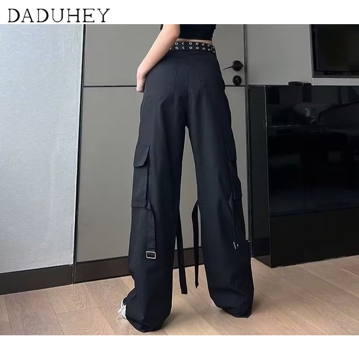 DaDuHey American Retro Straight Harem Casual Pants Men and Women Autumn Hiphop Multi-Pocket Cargo Pants