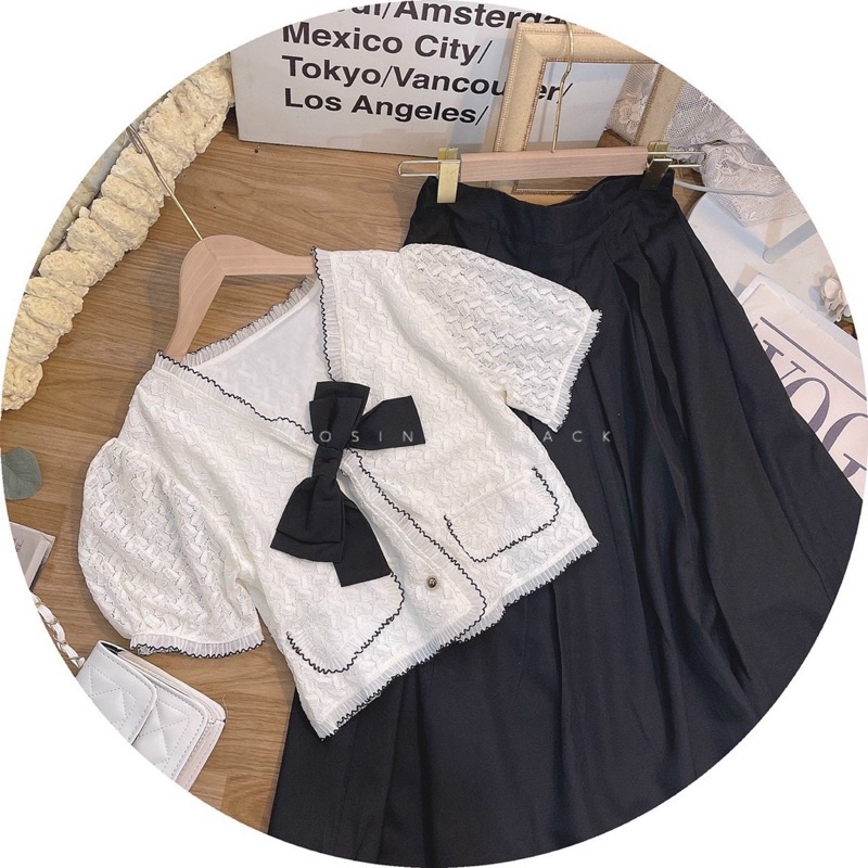 SET ÁO REN CROPTOP + CHÂN VÁY MIDI ĐEN