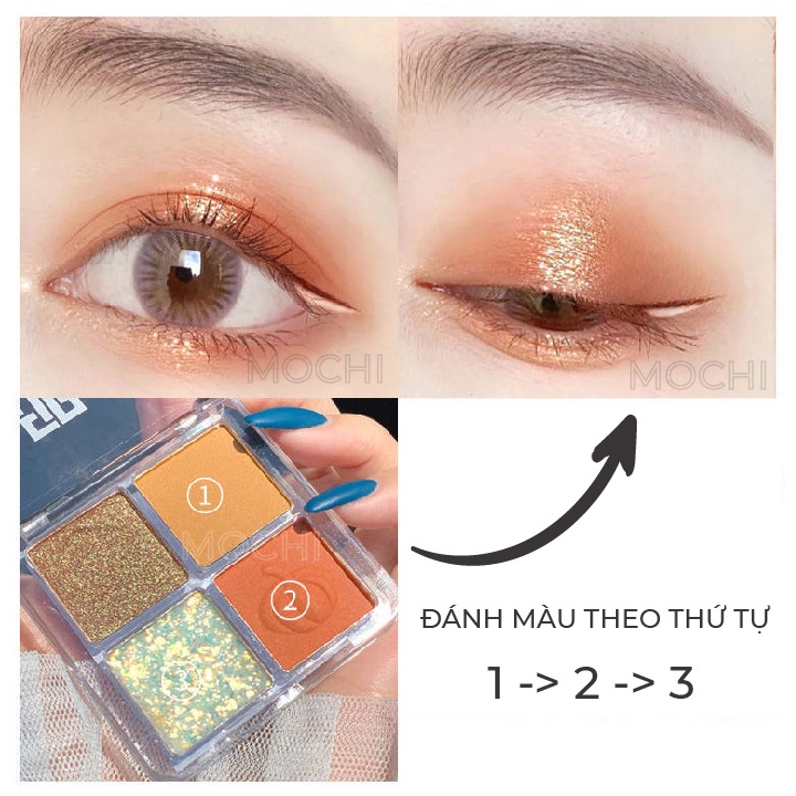 Bảng Phấn Mắt 4 Ô Màu Pumpkin Wine Red DIKALU Nhũ Lì Kim Tuyến Trang Điểm Makeup Mắt MOCHI SHOP