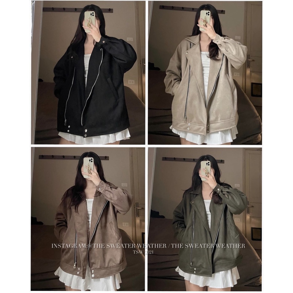 Áo khoác da lộn khóa chéo SV845