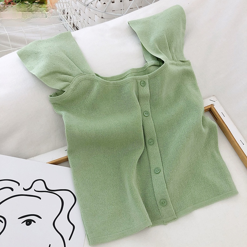 Áo dệt kim cài nút phong cách mùa hè cho nữ