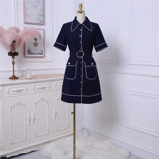 Váy xanh viền trắng túi trước