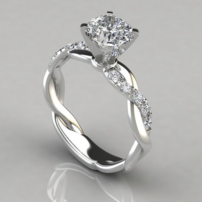 Nhẫn Đính Kim Cương Hai Màu Hình Vuông Kiểu Công Chúa Thời Trang Cho Nữ