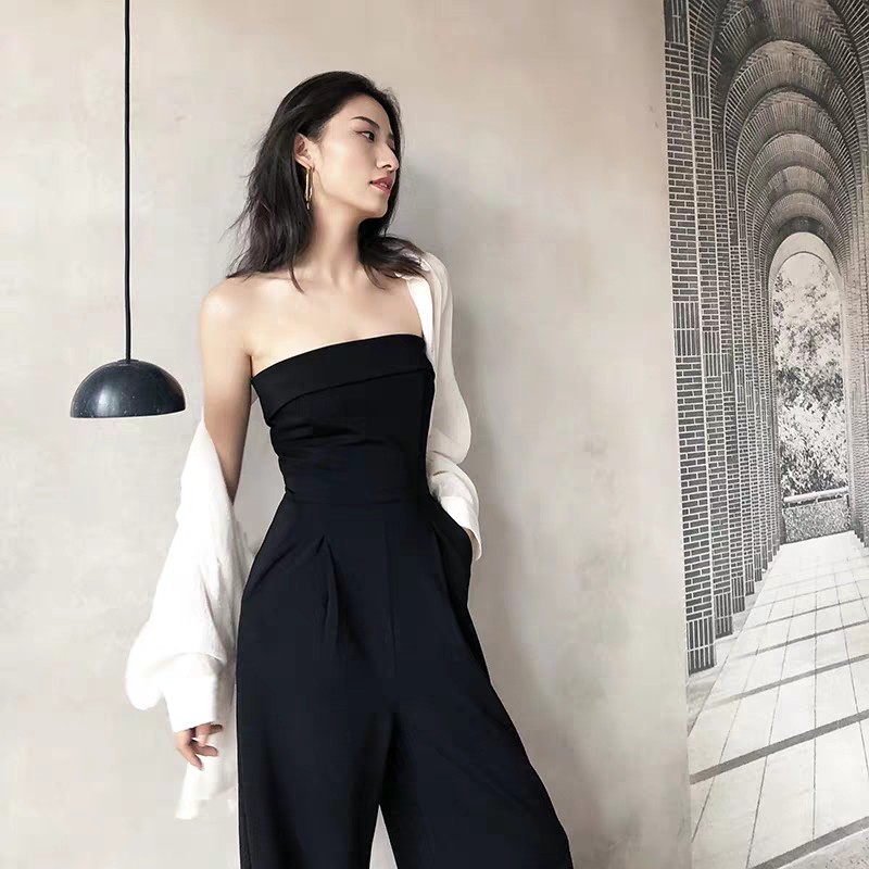 Jump jumpsuit hotgirl cúp ngực quần ống rộng culottes sexy đi tiệc bar công sở đẹp giá rẻ màu đen freesize