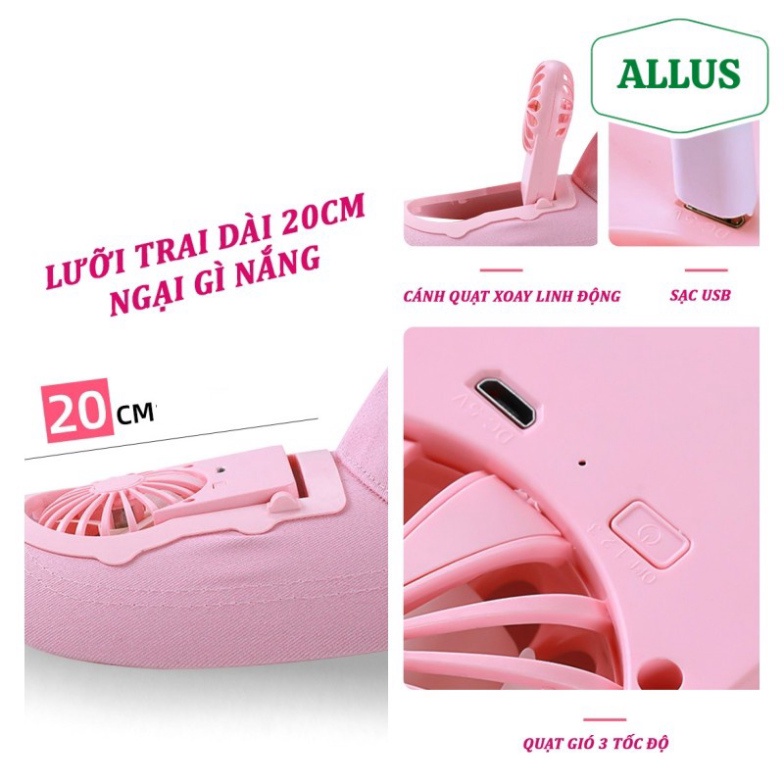 Mũ Quạt, Mũ Lưỡi Trai Tích Hợp Quạt Sạc Mini Làm Mát, Có 3 Chế Độ Gió giao nhanh