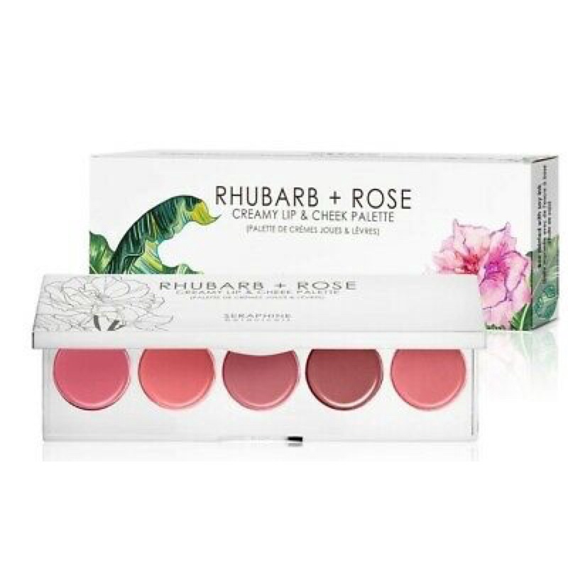 Bảng 5 màu son kiêm má hồng Seraphine Botanicals Rhubarb + Rose - Creamy Lip &amp; Cheek Palette