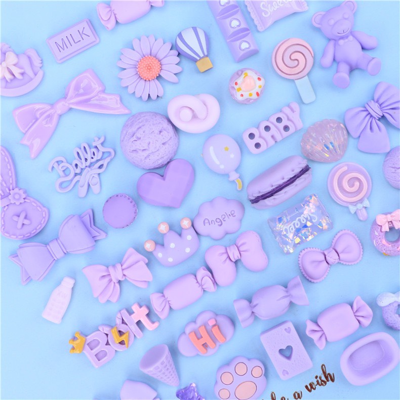 Charm (C280) slime/ Dụng Cụ Charm Trang Trí [Ko Keo &amp; Nút] Nhiều Hoạ Tiết theo Màu - Set 50 cái - Mẫu Ngẫu Nhiên