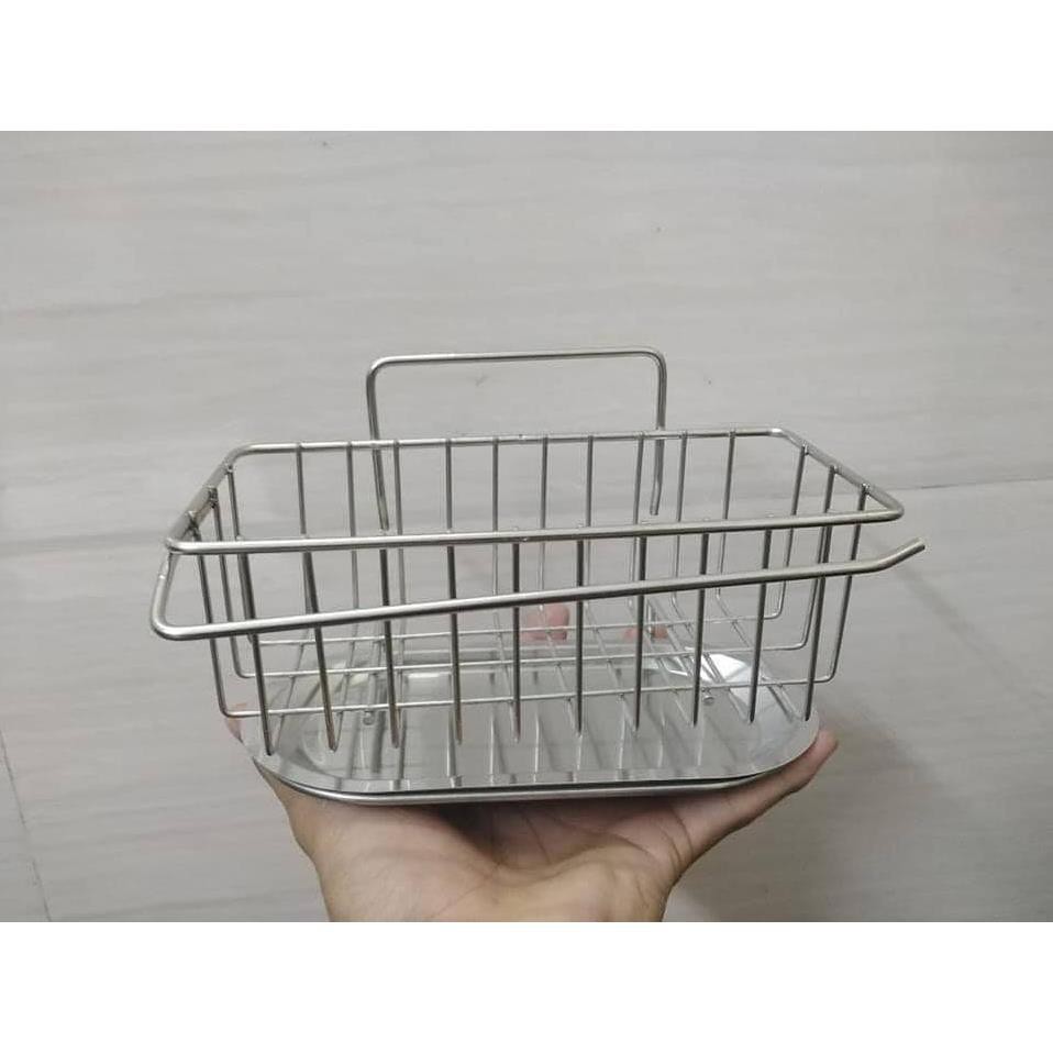 [ Siêu Hot] [ GIÁ RẺ ] Giỏ Đựng Miếng Rửa Chén Bát Inox Dán Tường Siêu Chắc - Kệ để đồ rửa bát Có Khay Hứng Nước