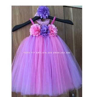 Váy Tutu hoa xù kèm băng đô cho Bé từ 13-15kg