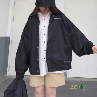 Áo khoác sơ mi kaki màu đen chun tay
